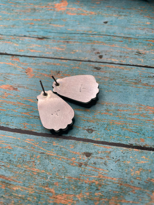 Navajo Apple Coral And Sterling Silver Post Earrings Signed