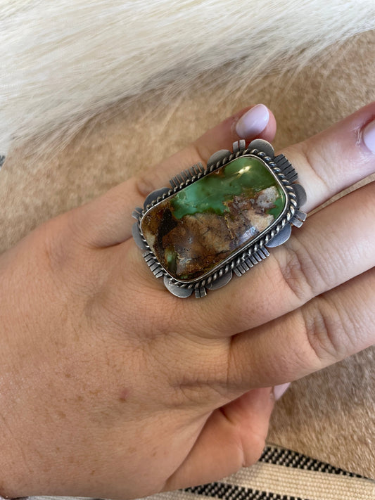 Handcrafted Turquoise & Sterling Silver Ring Size 8 Signed Russell Sam