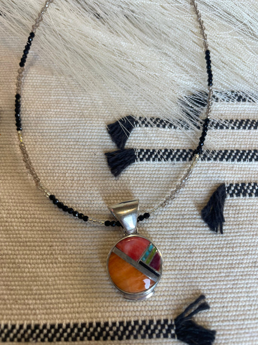 Handcrafted Multi Stone Inlay & Sterling Silver Pendant