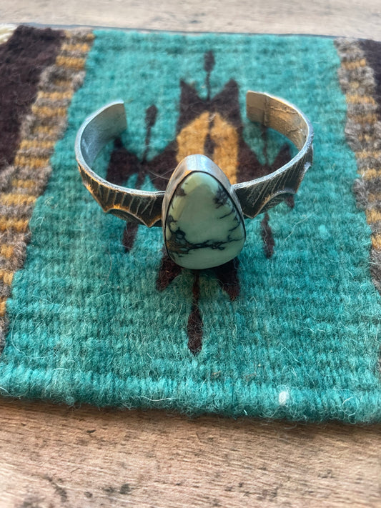 Handcrafted Golden Hills & Sterling Silver Tufa Cast Cuff Bracelet Signed