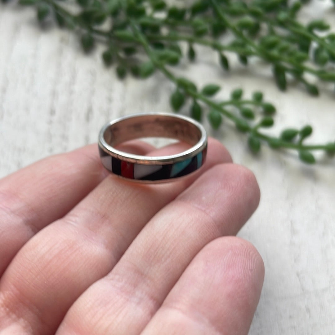 Handcrafted Sterling Silver Multistone Inlay Stacker Ring