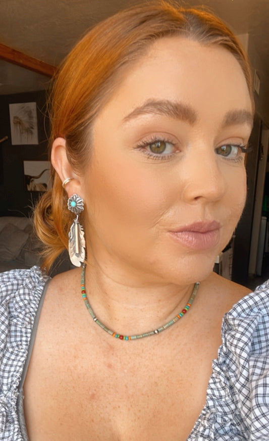 Handcrafted Sterling Silver Turquoise Feather Dangle Earrings