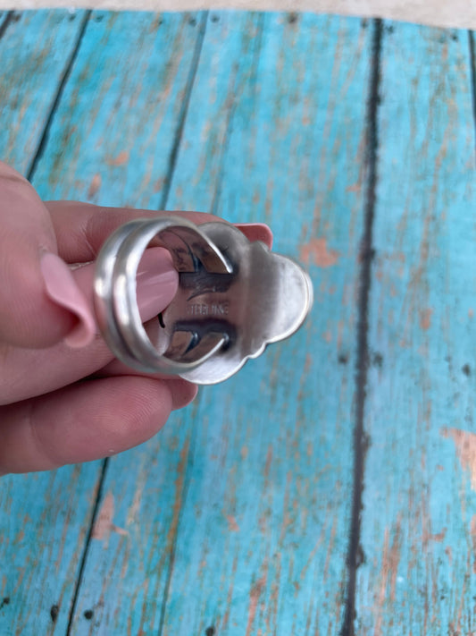 Handcrafted Sonoran Mountain Turquoise And Sterling Silver Statement Ring Size 7