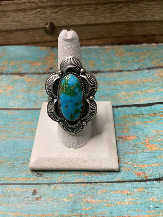 Handcrafted Sonoran Mountain Turquoise And Sterling Silver Statement Ring Size 8