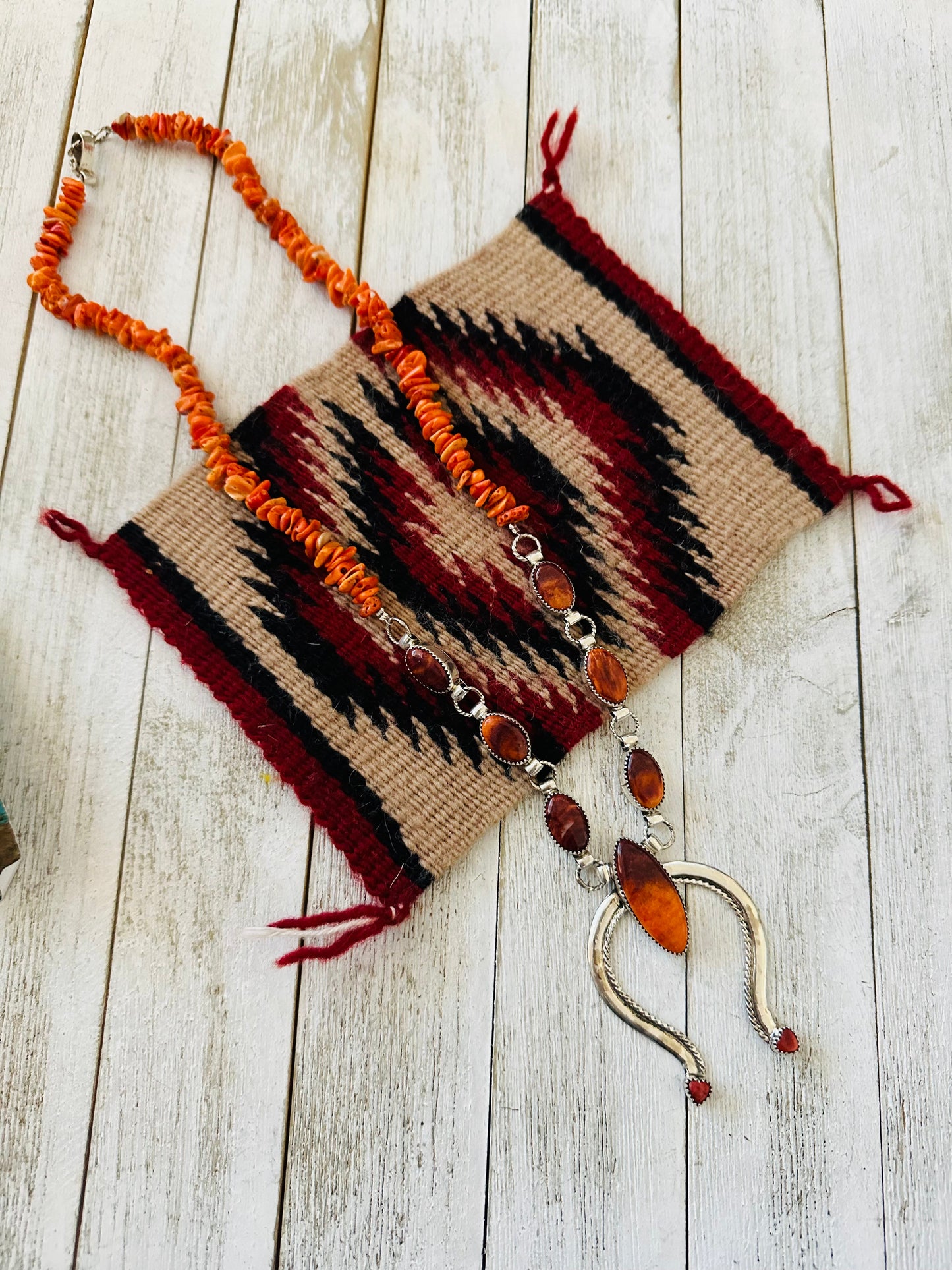 Handcrafted Sterling Silver & Orange Spiny Beaded Naja Necklace