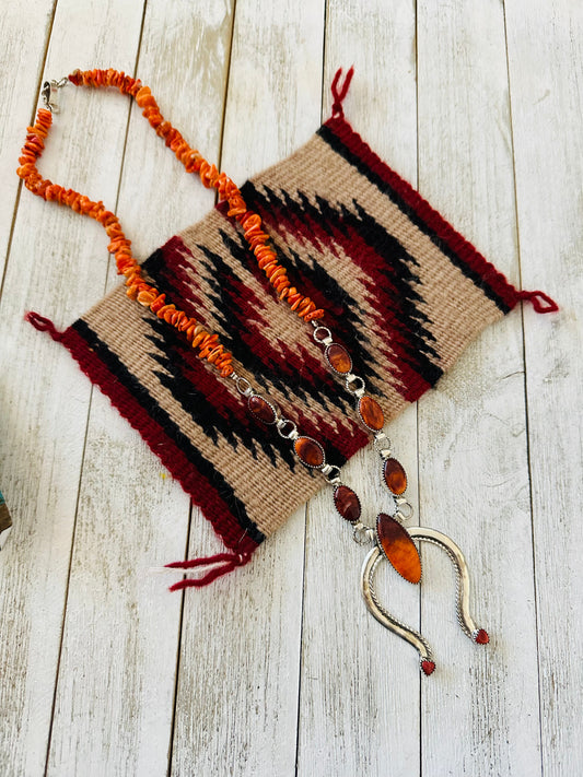 Handcrafted Sterling Silver & Orange Spiny Beaded Naja Necklace