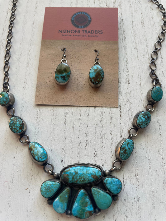 Beautiful Handcrafted Sterling Silver Turquoise Necklace & Earring Set Signed B Johnson