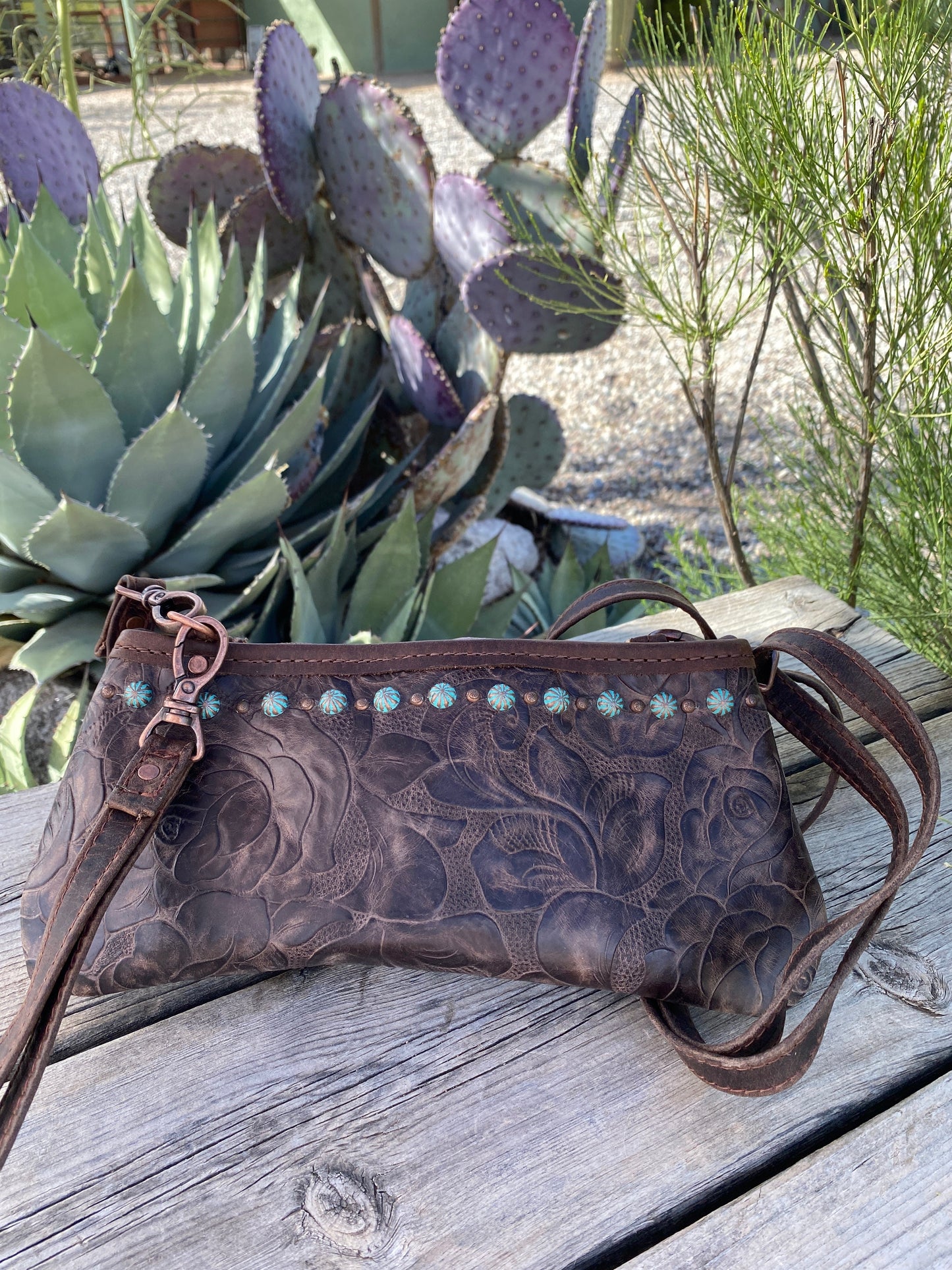 Vintage Rose Leather Little Clutch Purse Bag