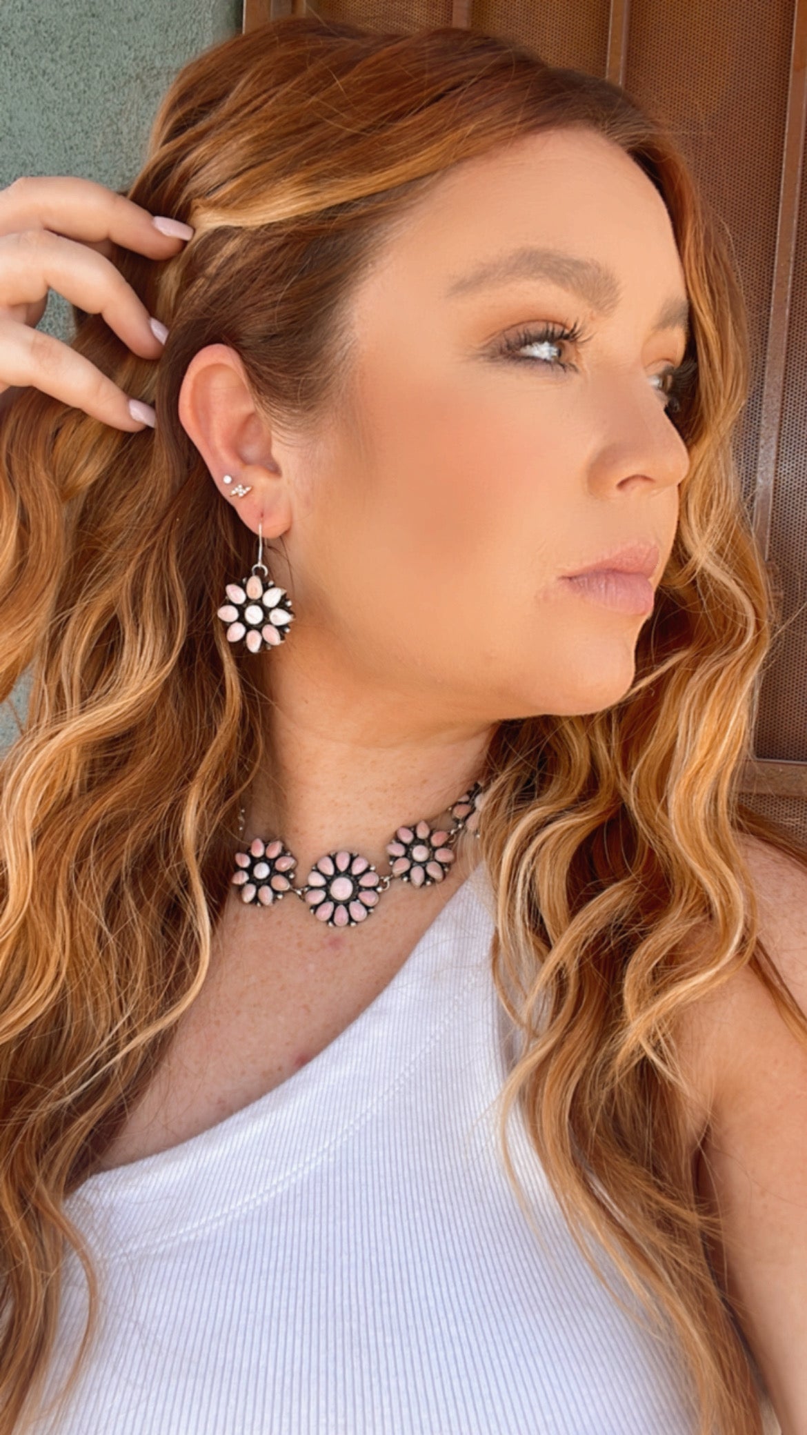 “The Delaney” Handcrafted Queen Pink Conch Shell And Sterling Silver Necklace Earrings Set Signed