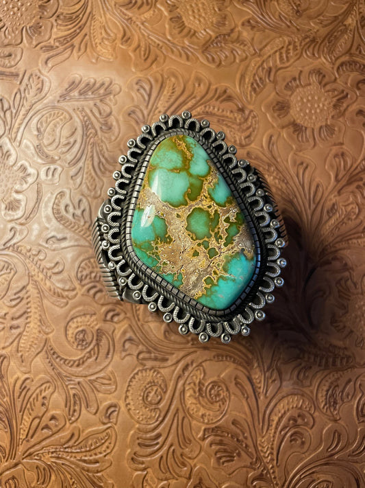 Handcrafted Sterling Silver & Turquoise Cuff Bracelet Signed