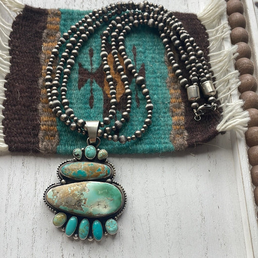 Beautiful Navajo Sterling Silver Turquoise Necklace Signed Sheila Becenti