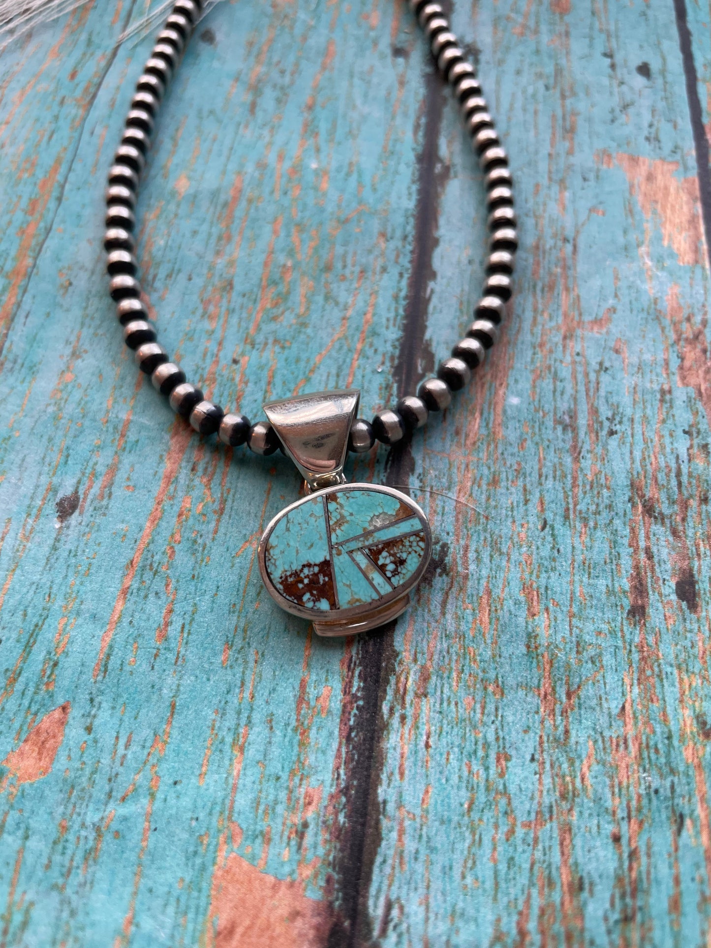 Navajo Number 8 Turquoise Inlay & Sterling Silver Pendant