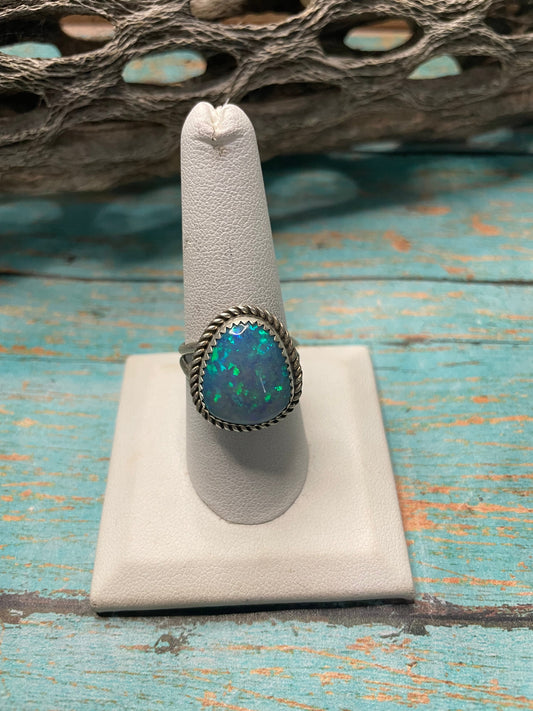 Handcrafted Man Made Sterling Silver & Opal Ring
