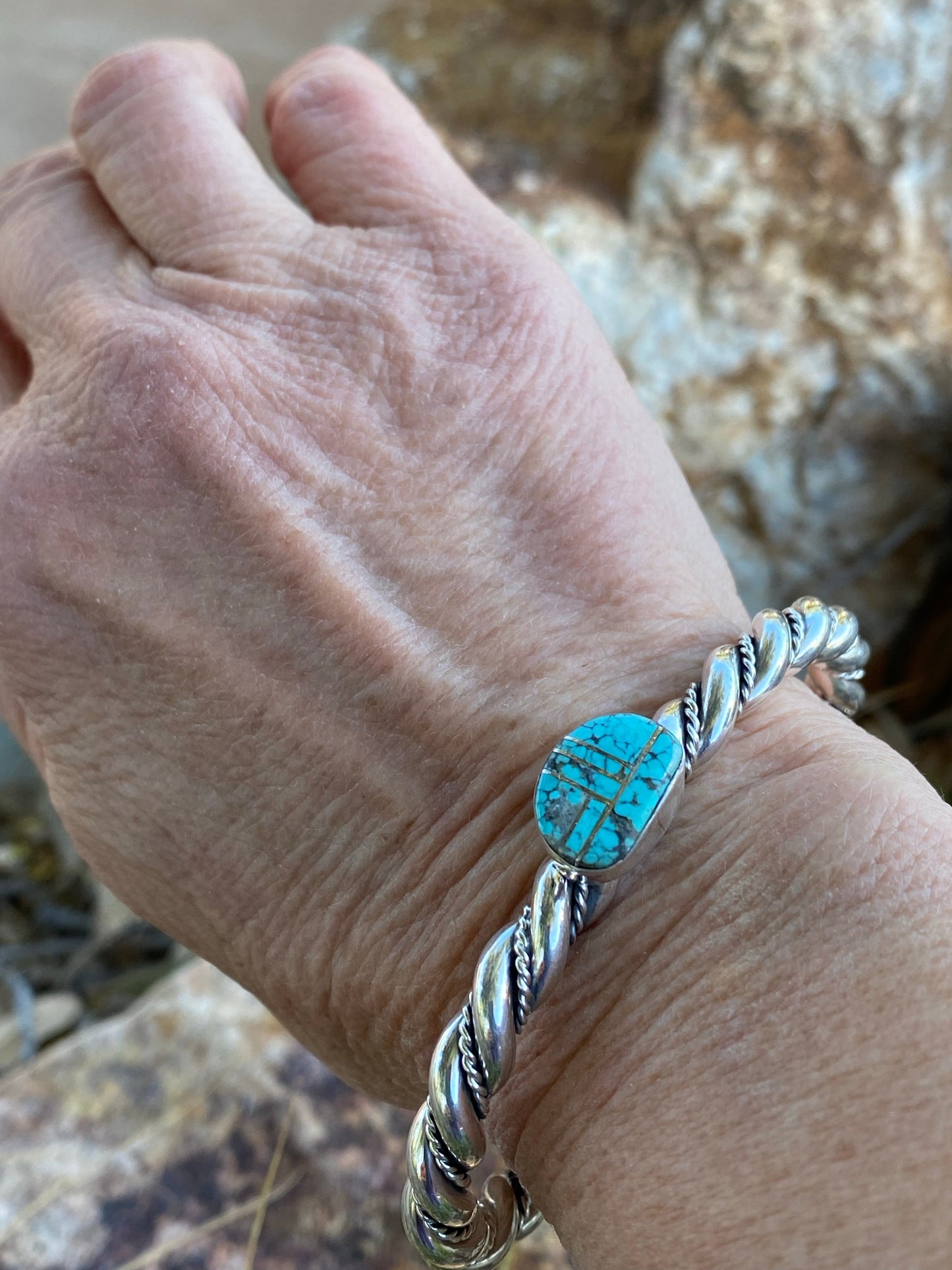 Handcrafted Turquoise 8 & Sterling silver Rope Twist Bracelet