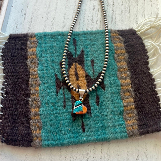 Handcrafted Sterling Silver & Turquoise Inlay Heart Pendant Signed