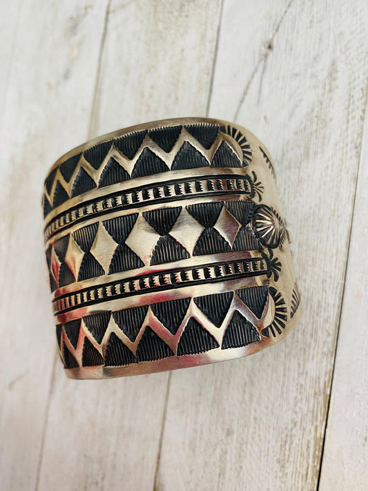 Handcrafted Stamped Sterling Silver Cuff Bracelet by Elvira Bill