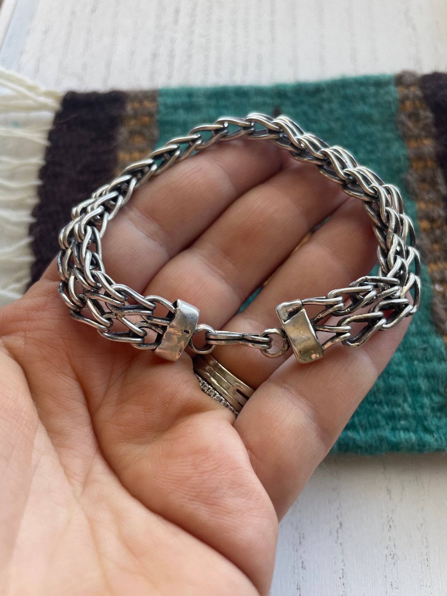 Navajo Handmade Woven Link Sterling Silver Bracelet