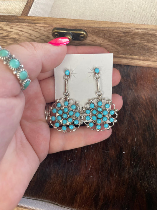 Zuni Turquoise Sterling Silver Dangle Earrings
