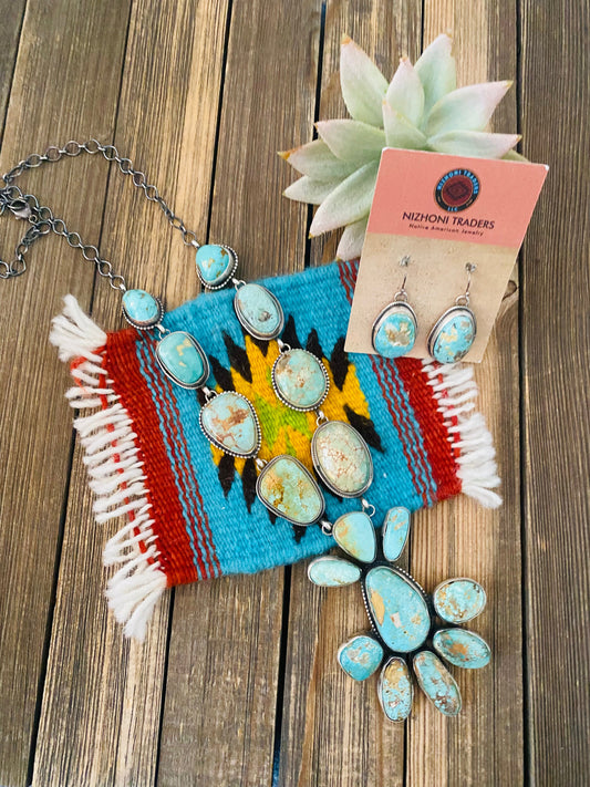 Stunning Handcrafted Carico Lake Turquoise & Sterling Silver Necklace Set