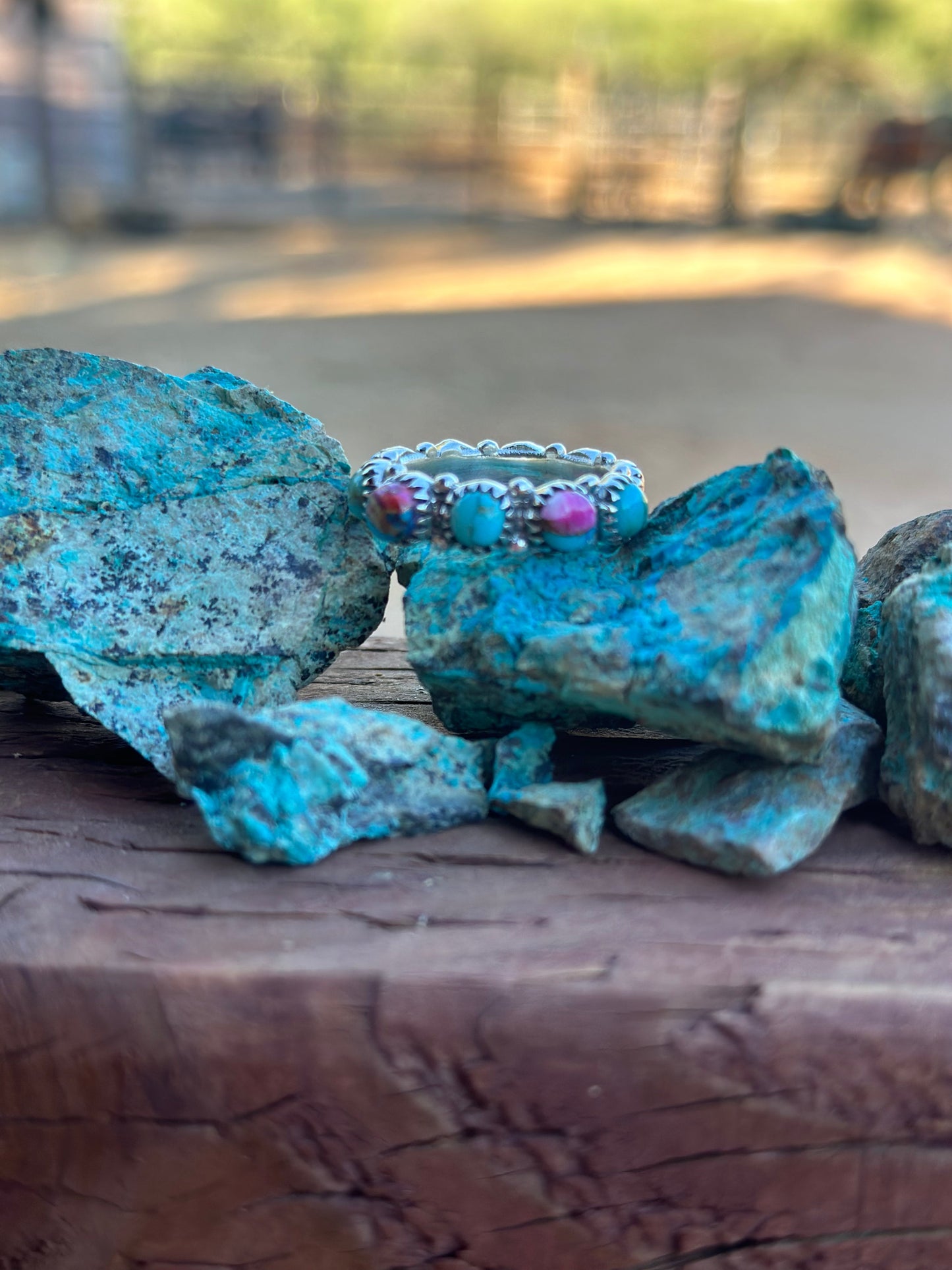 Pink Dream and Kingman Turquoise Sterling Silver Eternity Band