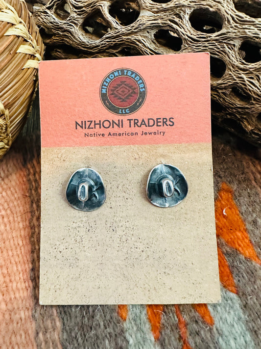 Handcrafted Cowboy Hat Sterling Silver Stud Earrings