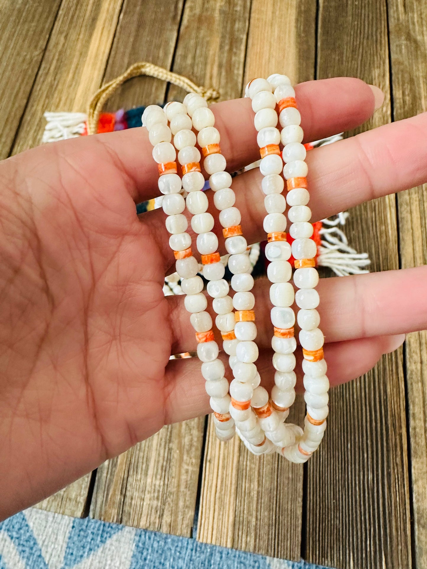 Handcrafted Mother of Pearl, Spiny & Heishi Beaded Necklace