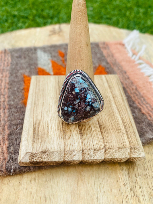 Handcrafted Golden Hills Turquoise & Sterling Silver Adjustable Ring by Wydell Billie