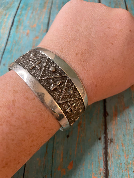 Handcrafted Sterling Silver Cross Cuff Bracelet Stamped And Signed