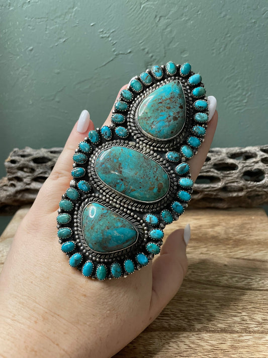 Handcrafted Sterling Silver And Turquoise Statement Ring Sz 9