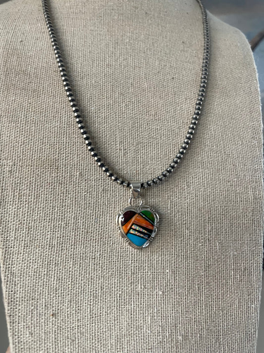 Handcrafted Sterling Silver And Multi Stone Inlay Pendant