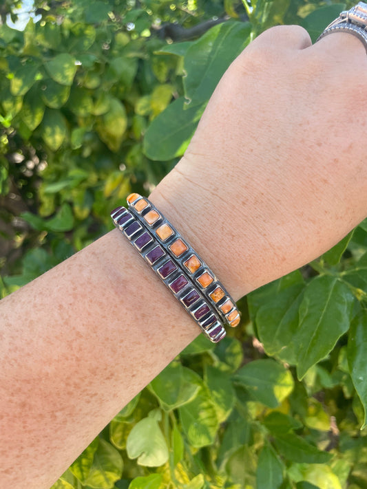 “The Must Have” Handcrafted Orange Spiny & Sterling Silver Cuff Bracelet Signed
