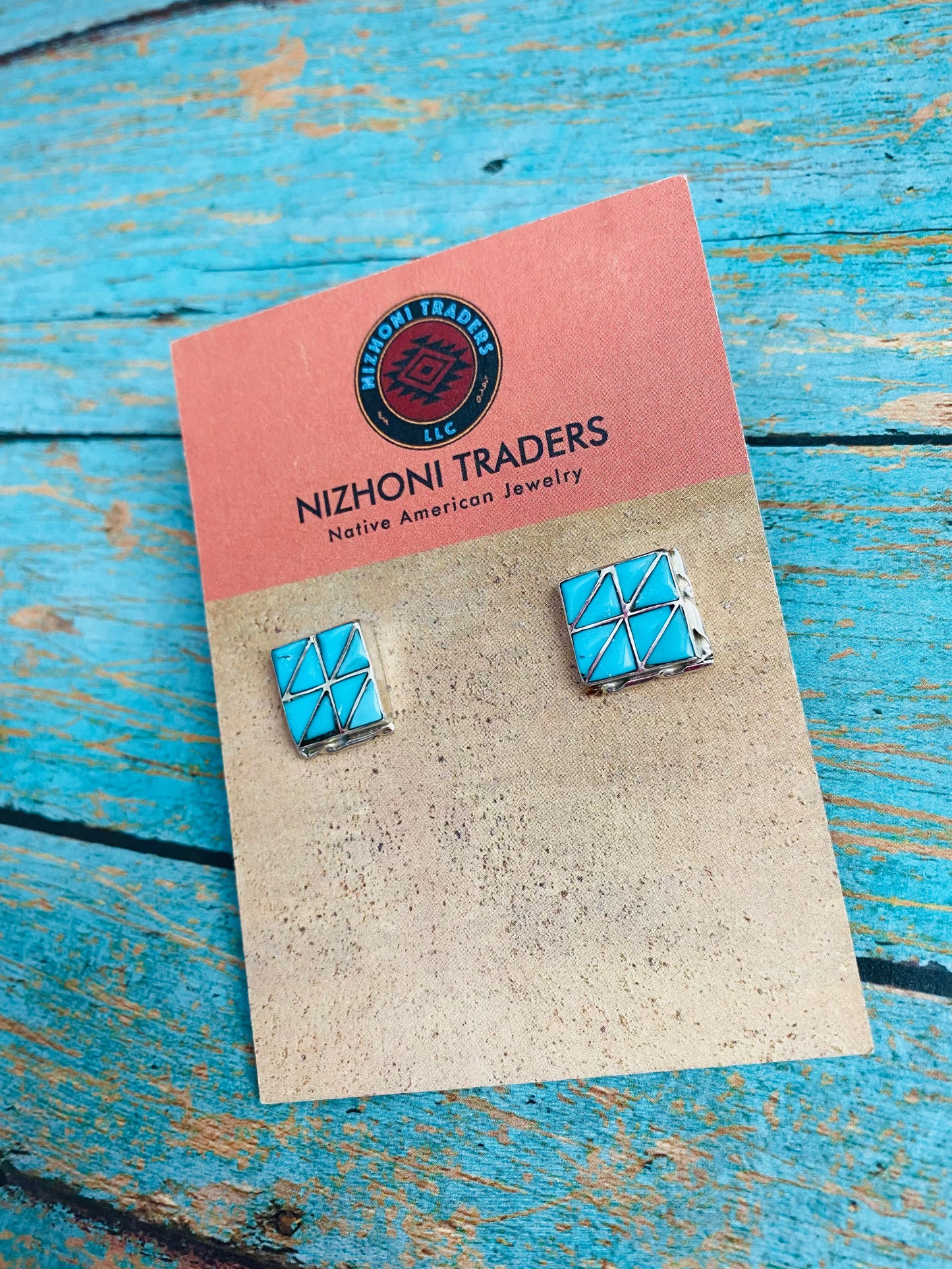Handcrafted Sterling Silver & Turquoise Inlay Stud Earrings