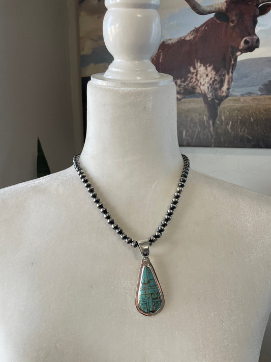 Handcrafted Number 8 Turquoise Inlay & Sterling Silver Pendant Signed