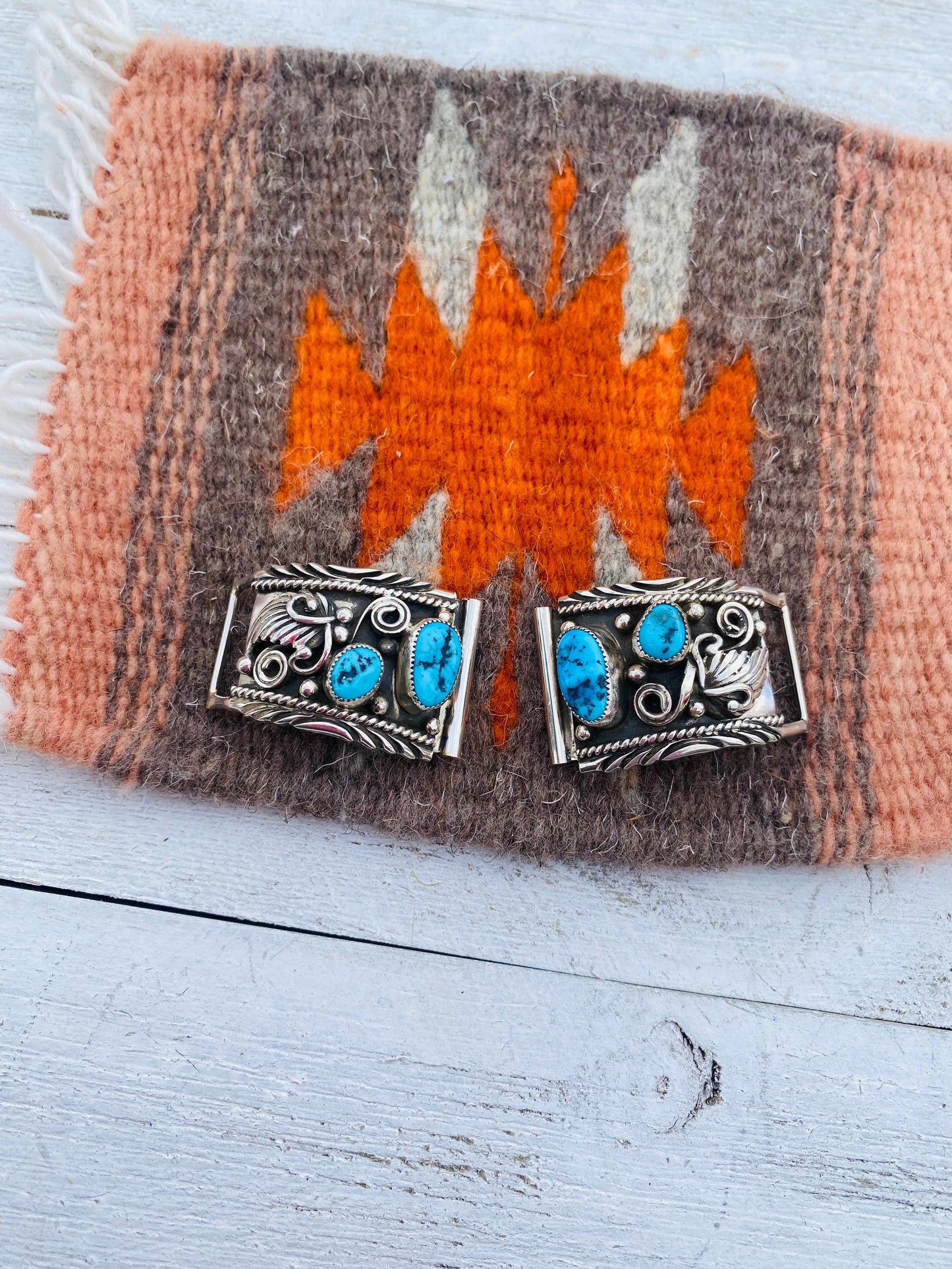 Handcrafted Kingman Turquoise & Sterling Silver Watch Ends