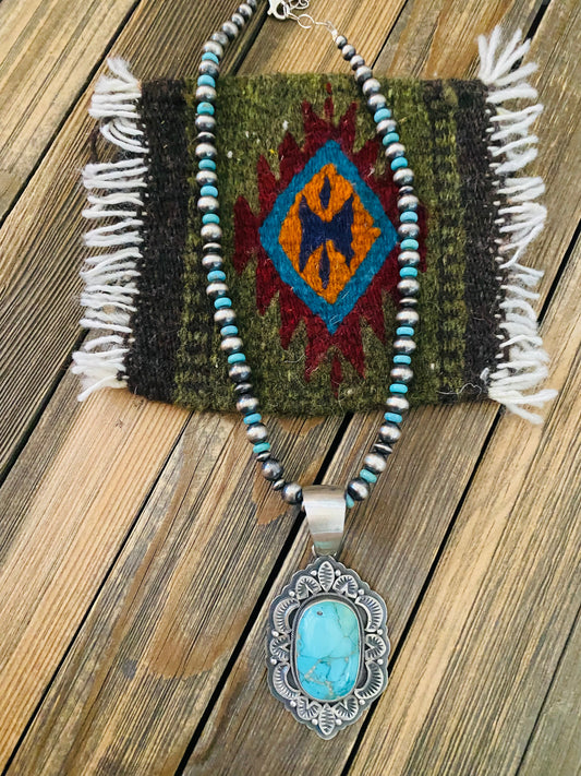 Handcrafted Sterling Silver & Turquoise Beaded Necklace