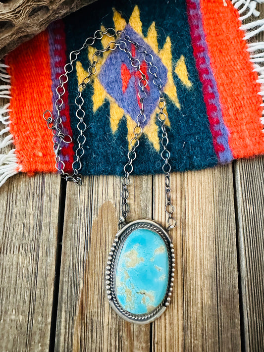 Handcrafted Sterling Silver & Kingman Turquoise Necklace