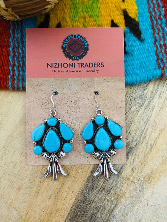 Handcrafted Sterling Silver & Turquoise Cluster Dangle Earrings