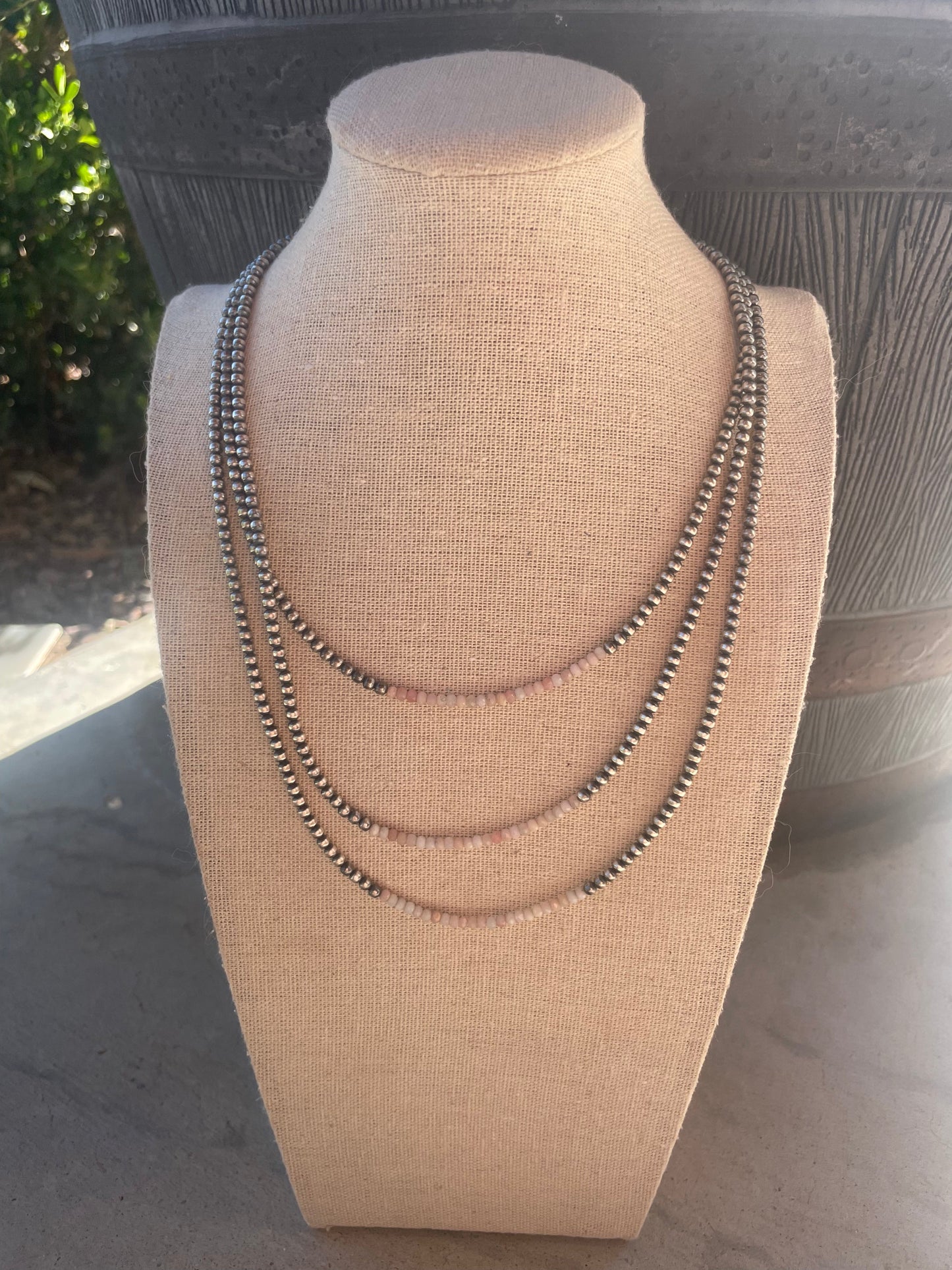 Handcrafted Sterling Silver Pearl & Queen Pink Conch Beaded Necklace 3mm