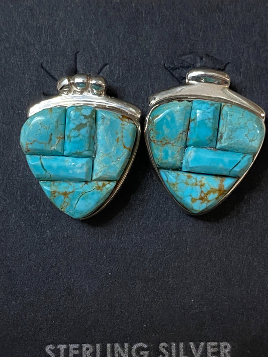 Handcrafted Turquoise # 8 Sterling Silver Stud Earrings