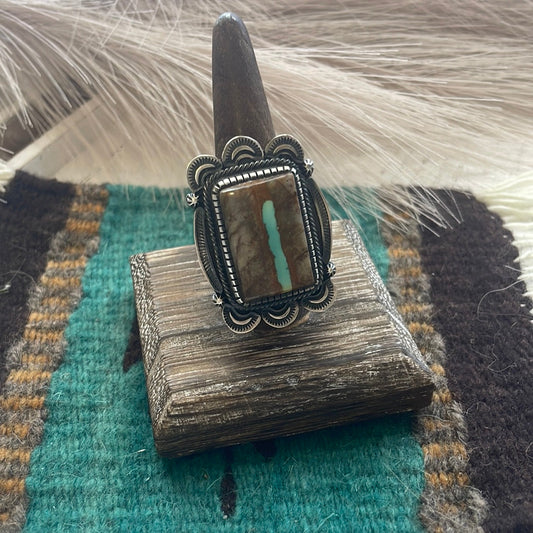 Handcrafted Sterling Silver & Turquoise Statement Ring Size 11