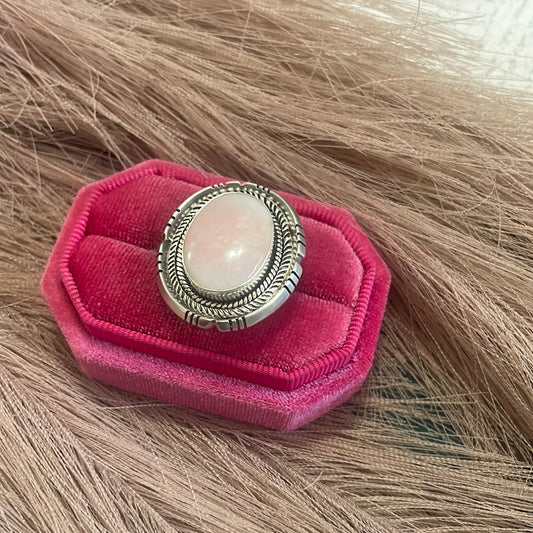 Gorgeous Handcrafted Pink Peruvian Opal And Sterling Silver Adjustable Ring