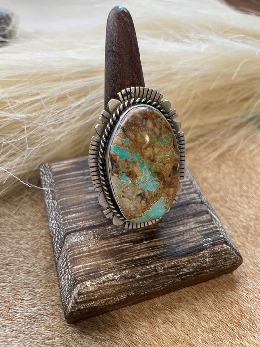 Handcrafted Turquoise & Sterling Silver Ring Size 10 Signed Russell Sam
