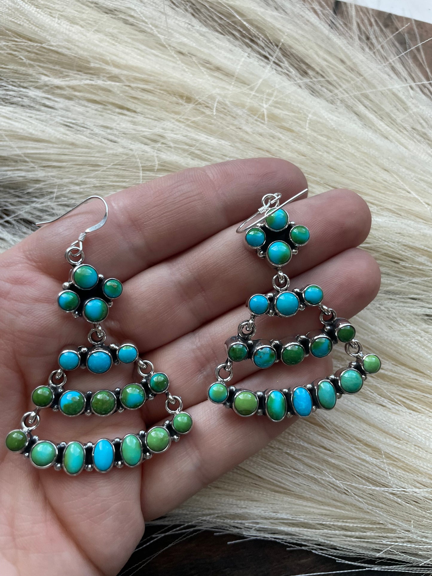 Navajo Sterling Silver & Sonoran Mountain Turquoise Dangle Earrings