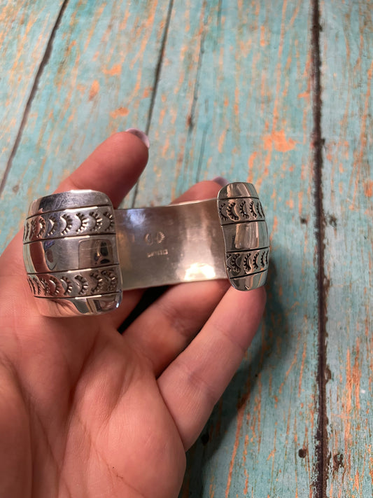 Navajo Hand Stamped Sterling Silver Cuff Bracelet Signed