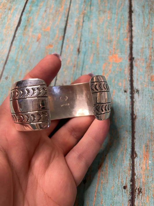 Handcrafted Hand Stamped Sterling Silver Cuff Bracelet Signed