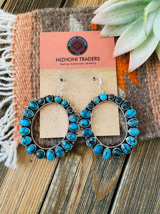 Handcrafted Sterling Silver & Kingman Web Turquoise Dangle Earrings