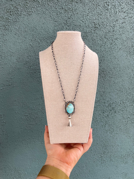 Handcrafted Sterling Silver And Turquoise Blossom Necklace Signed