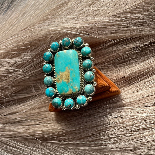 Handcrafted Turquoise & Sterling Silver Ring Size 7.5 Signed Robert Shakey
