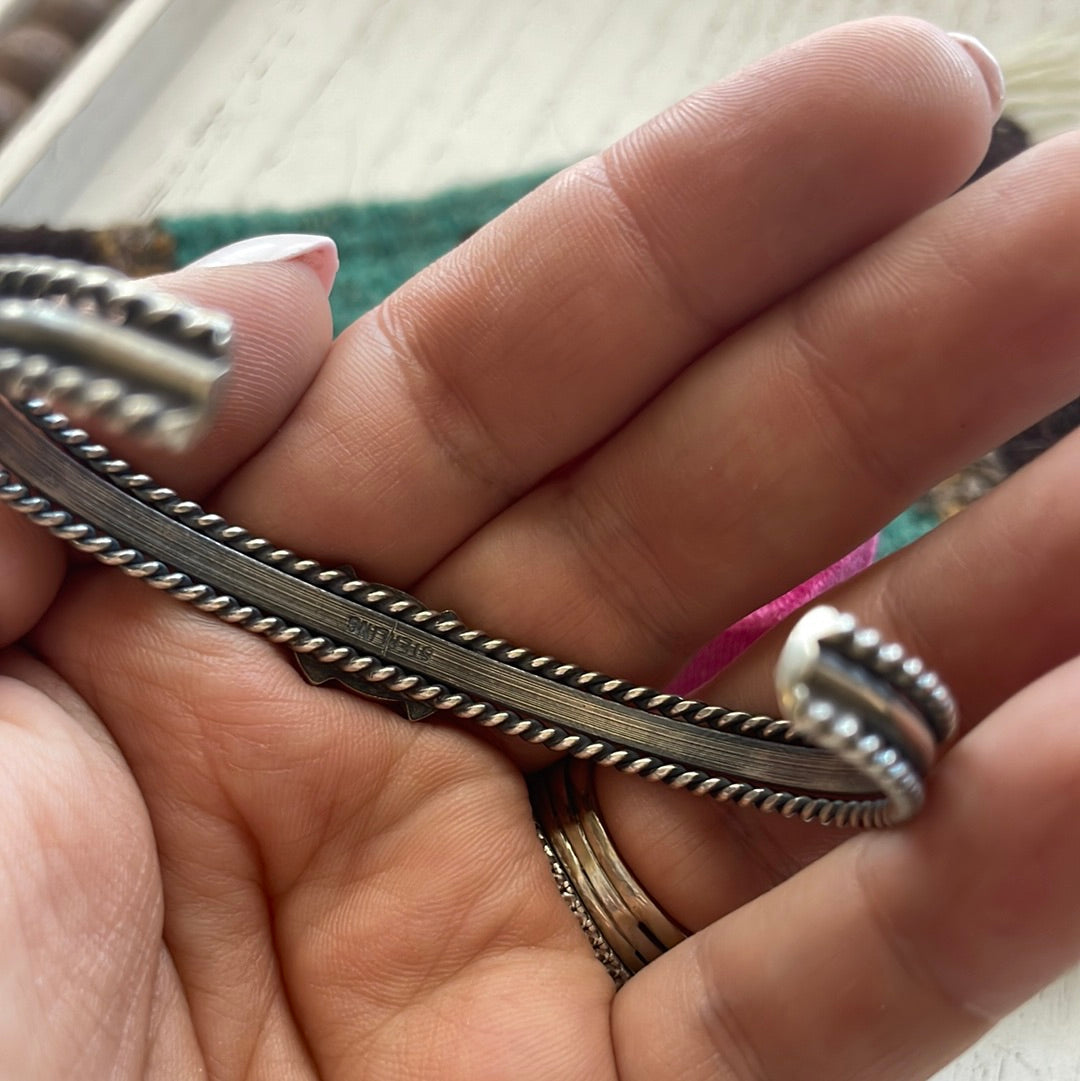 Navajo Pink Conch & Sterling Silver Adjustable Cuff Bracelet