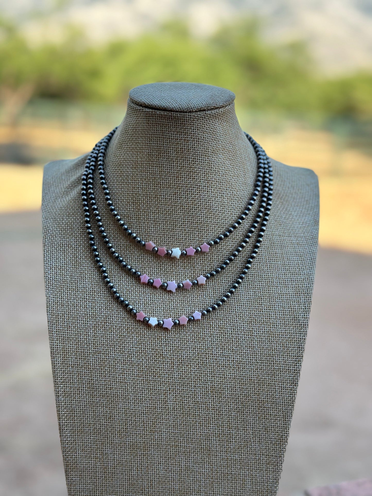 Handcrafted Sterling Silver & Queen Pink Conch Beaded Star 18" Necklace